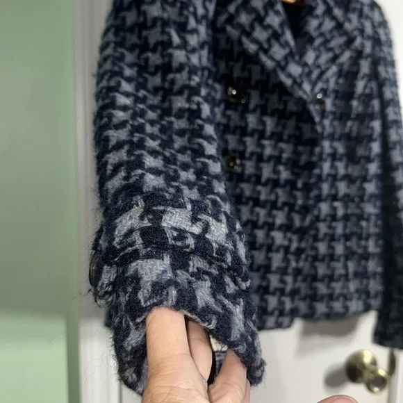 Max Mara Weekend Blue Wool Mohair Alpaca Houndstooth Crop Coat Jacket Size 4 - Picture 2 of 12